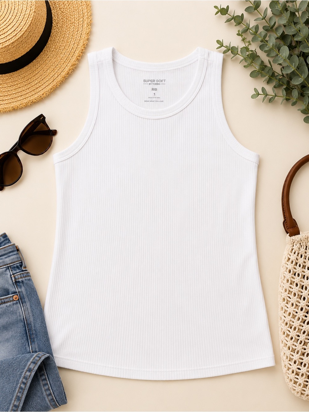Torrid Super Soft White Ribbed Tank Top Size 1 (Large)